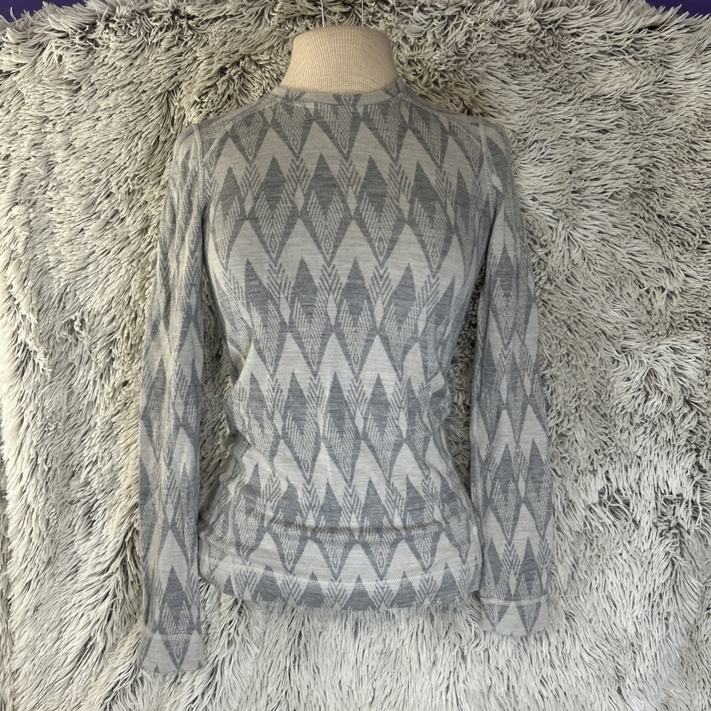 Smartwool Merino 250 Base Layer Crew Neck Women XS Gray Chevron Wool Long Sleeve